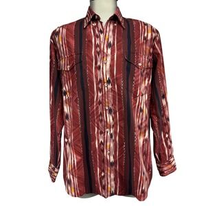ROPER Rodeo Blue Western Ikat Red Yellow Stripe Mens Shirt Size L